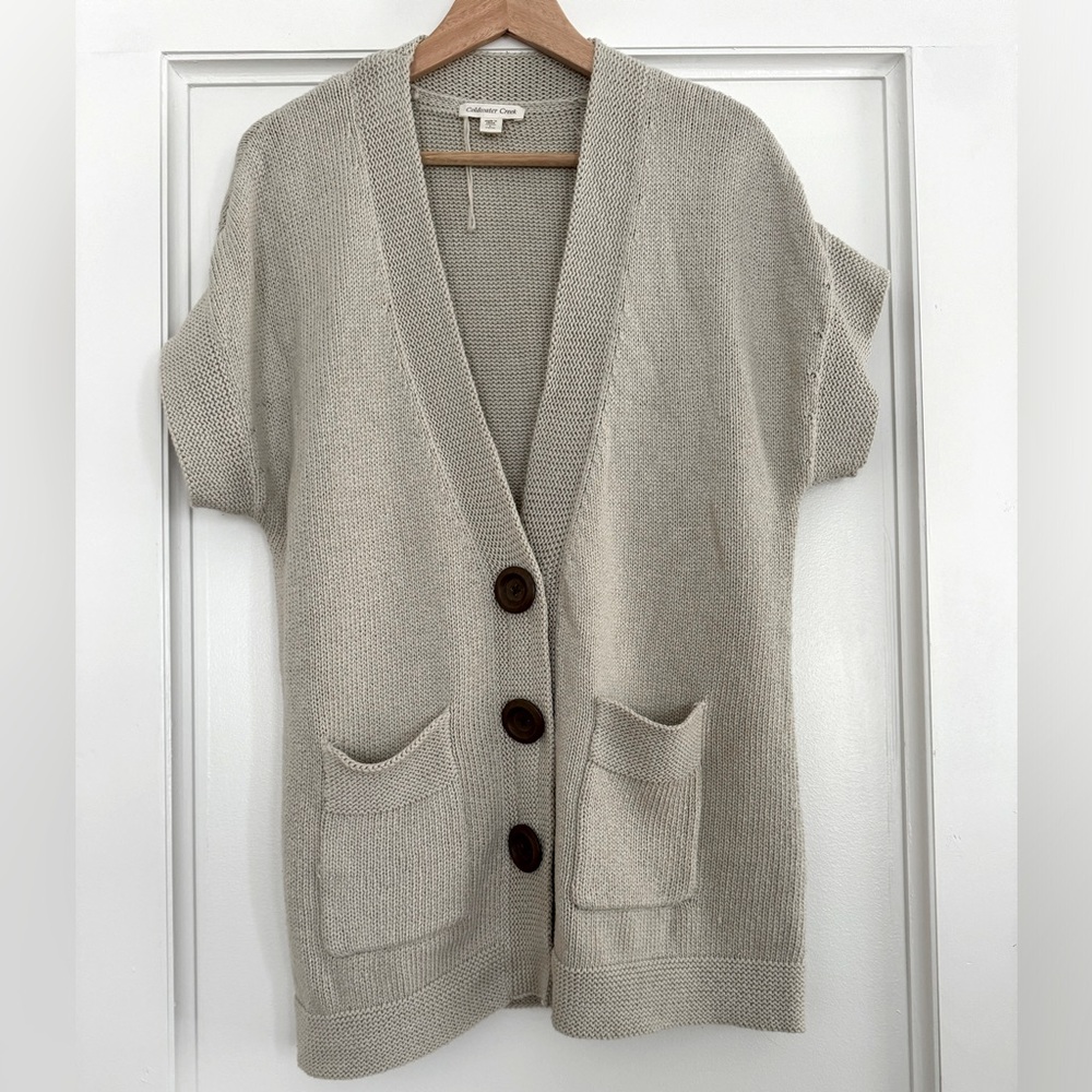 Coldwater Creek short sleeve sweater/cardigan/sweater vest wooden buttons size L